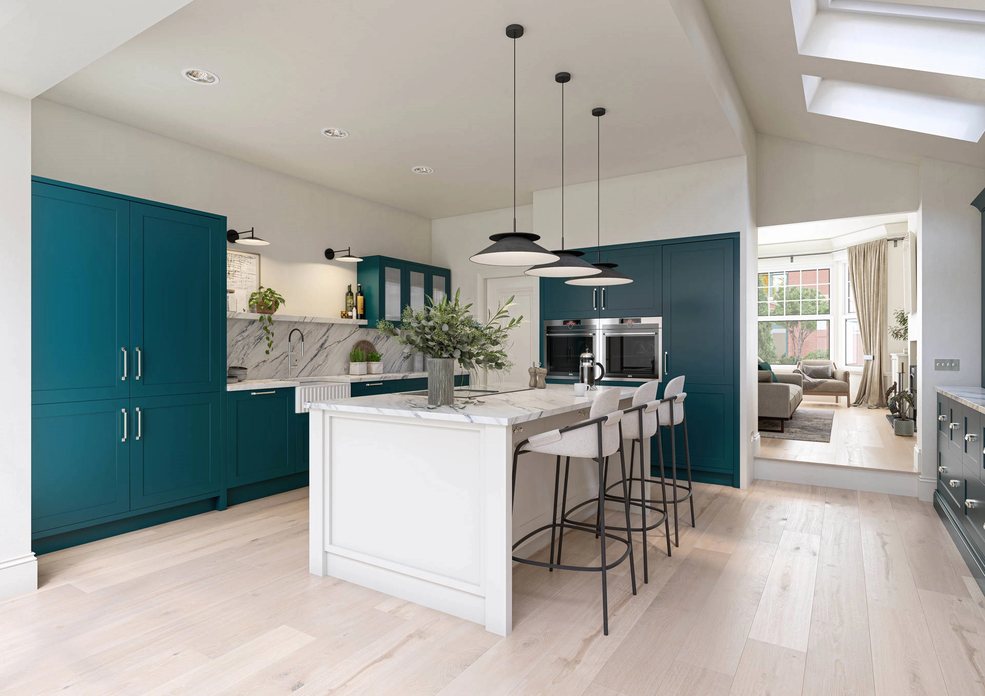 Teal And Dove Grey Bespoke Kitchen